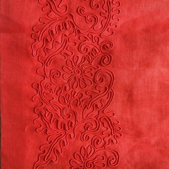 Vintage Donna Morgan Red Linen Dress Size 8 Sleeveless Embroidered Floral Detail - Picture 3 of 9